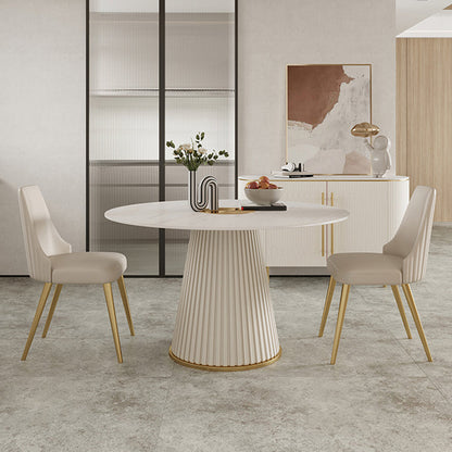モダンな白い丸いダイニングテーブル焼結石の上部台座ベーステーブル