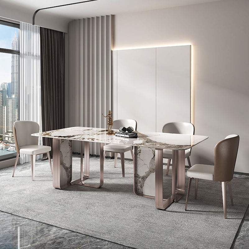 Rectangle Sintered Stone Top Table Contemporary Metal Base Dining Table Pandora Gold 70.9"L x 35.4"W x 29.5"H Without Chairs Clearhalo 'Dining Tables & Seating' 'Dining Tables' 'dining_table' 'furn' 'furn_dining_table' 'Furniture' 'Kitchen & Dining Furniture' 5291925