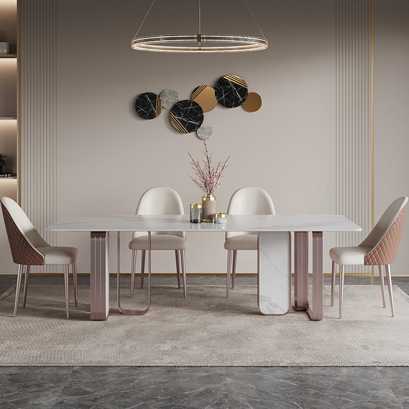 Rectangle Sintered Stone Top Table Contemporary Metal Base Dining Table White 70.9"L x 35.4"W x 29.5"H Without Chairs Clearhalo 'Dining Tables & Seating' 'Dining Tables' 'dining_table' 'furn' 'furn_dining_table' 'Furniture' 'Kitchen & Dining Furniture' 5291926