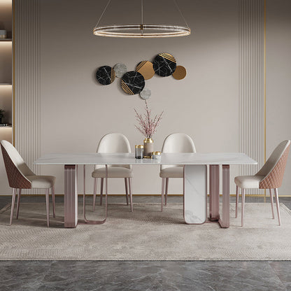 Rectangle Sintered Stone Top Table Contemporary Metal Base Dining Table White 70.9"L x 35.4"W x 29.5"H Without Chairs Clearhalo 'Dining Tables & Seating' 'Dining Tables' 'dining_table' 'furn' 'furn_dining_table' 'Furniture' 'Kitchen & Dining Furniture' 5291926