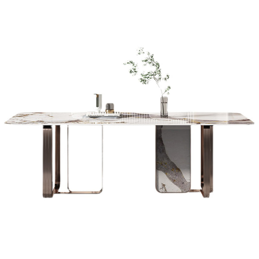 Rectangle Sintered Stone Top Table Contemporary Metal Base Dining Table Clearhalo 'Dining Tables & Seating' 'Dining Tables' 'dining_table' 'furn' 'furn_dining_table' 'Furniture' 'Kitchen & Dining Furniture' 5291929
