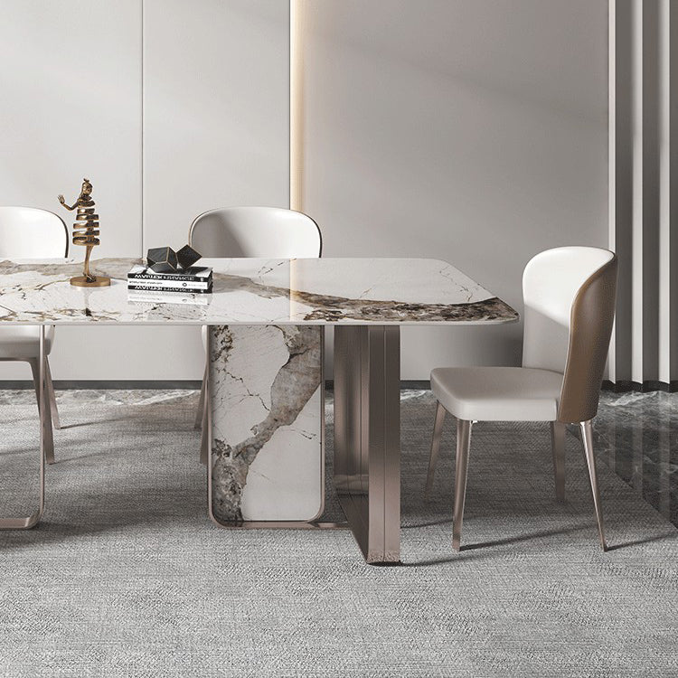 Rectangle Sintered Stone Top Table Contemporary Metal Base Dining Table Clearhalo 'Dining Tables & Seating' 'Dining Tables' 'dining_table' 'furn' 'furn_dining_table' 'Furniture' 'Kitchen & Dining Furniture' 5291930