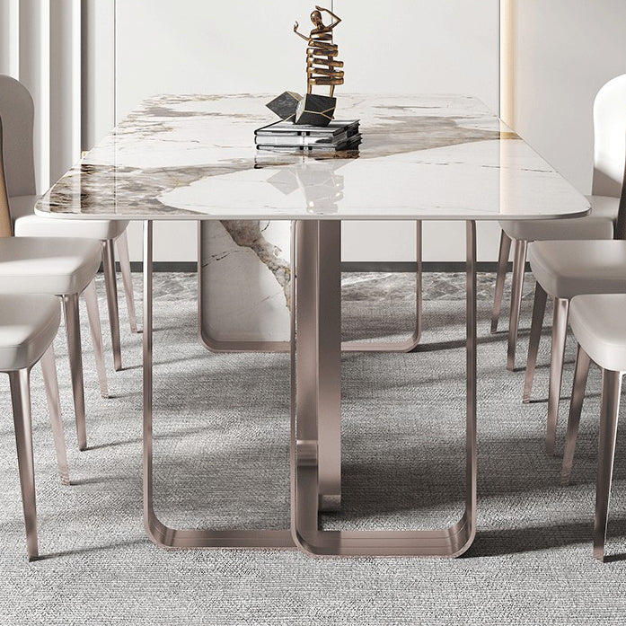 Rectangle Sintered Stone Top Table Contemporary Metal Base Dining Table Clearhalo 'Dining Tables & Seating' 'Dining Tables' 'dining_table' 'furn' 'furn_dining_table' 'Furniture' 'Kitchen & Dining Furniture' 5291933