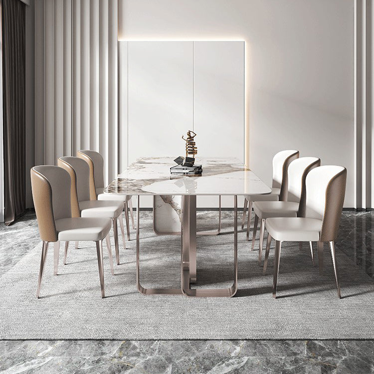 Rectangle Sintered Stone Top Table Contemporary Metal Base Dining Table Clearhalo 'Dining Tables & Seating' 'Dining Tables' 'dining_table' 'furn' 'furn_dining_table' 'Furniture' 'Kitchen & Dining Furniture' 5291935