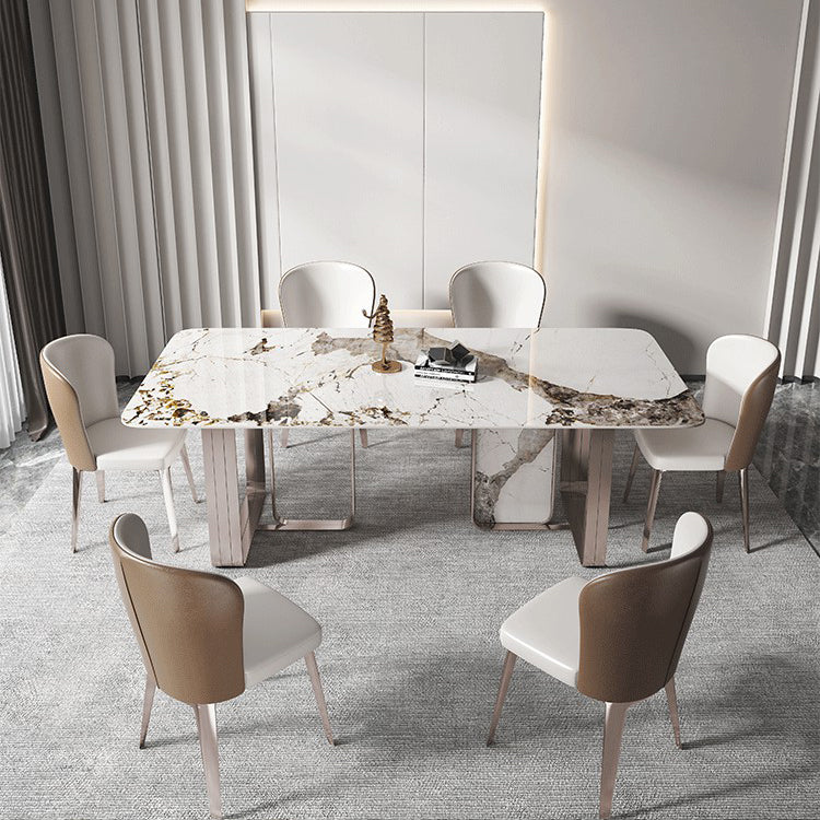 Rectangle Sintered Stone Top Table Contemporary Metal Base Dining Table Clearhalo 'Dining Tables & Seating' 'Dining Tables' 'dining_table' 'furn' 'furn_dining_table' 'Furniture' 'Kitchen & Dining Furniture' 5291936