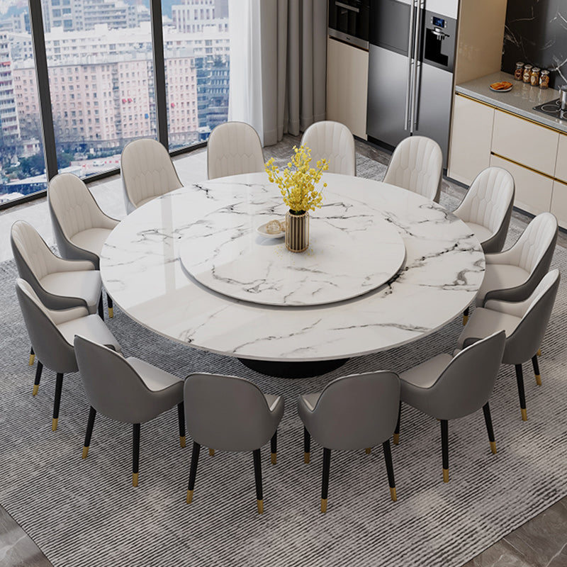 White-black Stone Round Table Turntable Home Furniture with Pedestal Base White 70.9"L x 70.9"W x 29.5"H Without Chairs Clearhalo 'Dining Tables & Seating' 'Dining Tables' 'dining_table' 'furn' 'furn_dining_table' 'Furniture' 'Kitchen & Dining Furniture' 5291944