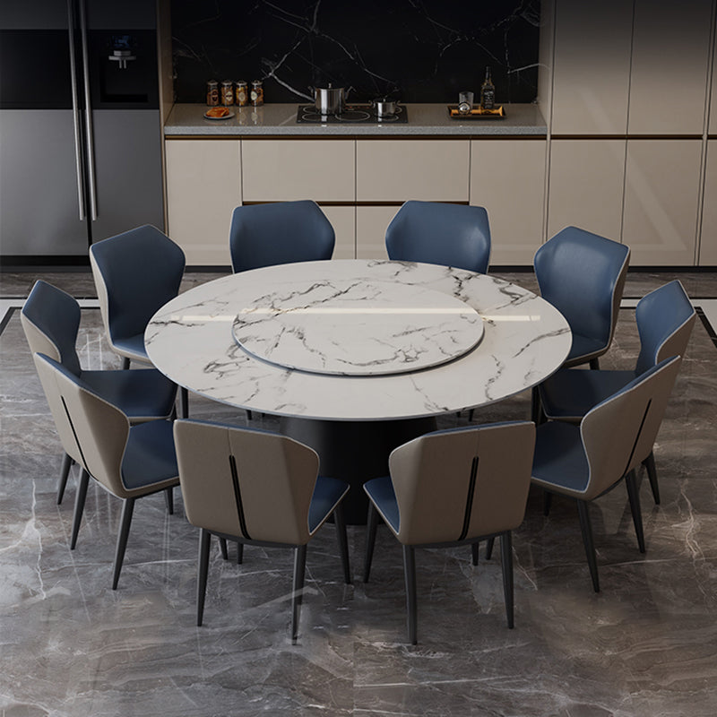 White-black Stone Round Table Turntable Home Furniture with Pedestal Base White 63"L x 63"W x 29.5"H Without Chairs Clearhalo 'Dining Tables & Seating' 'Dining Tables' 'dining_table' 'furn' 'furn_dining_table' 'Furniture' 'Kitchen & Dining Furniture' 5291946