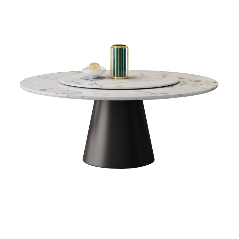 White-black Stone Round Table Turntable Home Furniture with Pedestal Base Clearhalo 'Dining Tables & Seating' 'Dining Tables' 'dining_table' 'furn' 'furn_dining_table' 'Furniture' 'Kitchen & Dining Furniture' 5291947