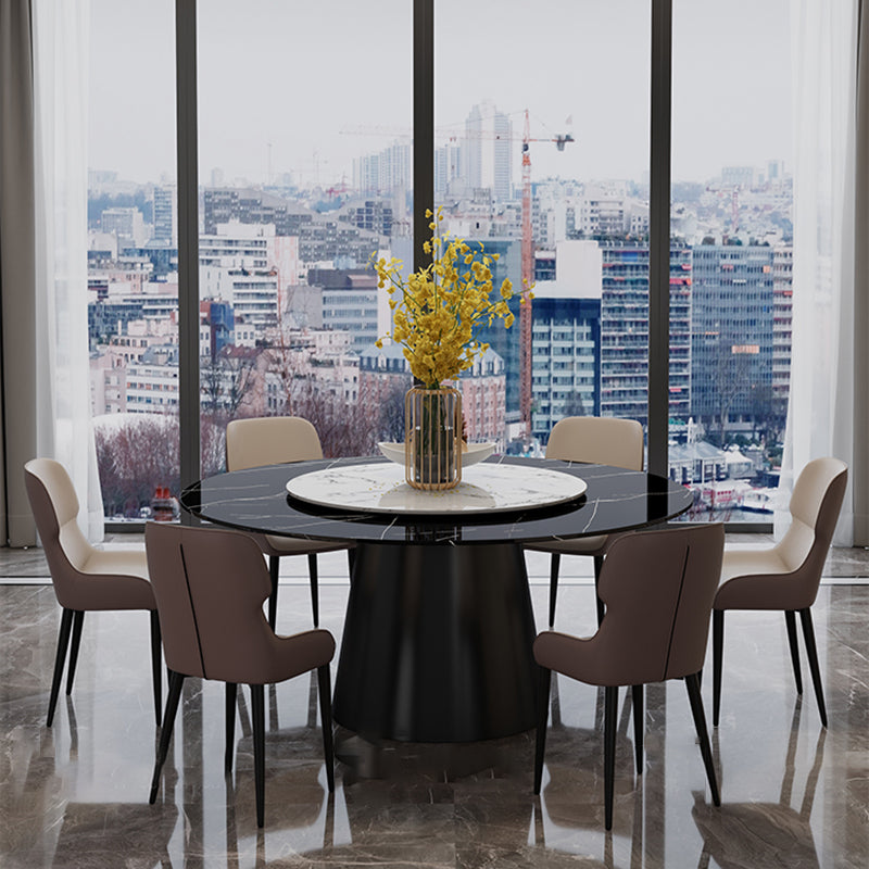 White-black Stone Round Table Turntable Home Furniture with Pedestal Base White Black Without Chairs Clearhalo 'Dining Tables & Seating' 'Dining Tables' 'dining_table' 'furn' 'furn_dining_table' 'Furniture' 'Kitchen & Dining Furniture' 5291949