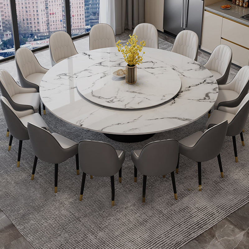 White-black Stone Round Table Turntable Home Furniture with Pedestal Base Clearhalo 'Dining Tables & Seating' 'Dining Tables' 'dining_table' 'furn' 'furn_dining_table' 'Furniture' 'Kitchen & Dining Furniture' 5291953