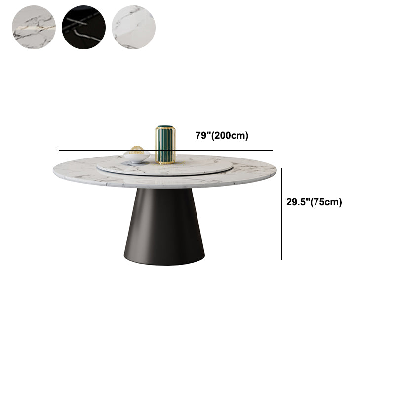 White-black Stone Round Table Turntable Home Furniture with Pedestal Base Clearhalo 'Dining Tables & Seating' 'Dining Tables' 'dining_table' 'furn' 'furn_dining_table' 'Furniture' 'Kitchen & Dining Furniture' 5291957