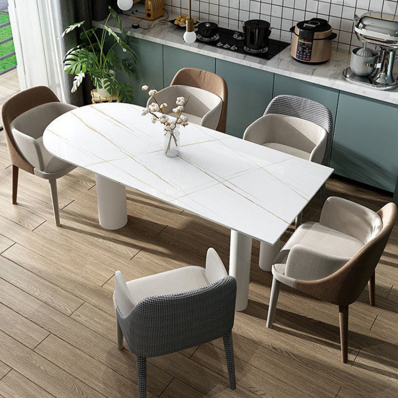 White Dining Table Contemporary Style Dinette Table for Home Kitchen Stone 59.1"L x 23.6"W x 29.5"H Without Chairs Clearhalo 'Dining Tables & Seating' 'Dining Tables' 'dining_table' 'furn' 'furn_dining_table' 'Furniture' 'Kitchen & Dining Furniture' 5291958