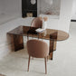 Mesa de comedor de tapa de vidrio moderna mesa de comedor de base de doble pedestal