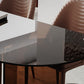 Mesa de comedor de tapa de vidrio moderna mesa de comedor de base de doble pedestal