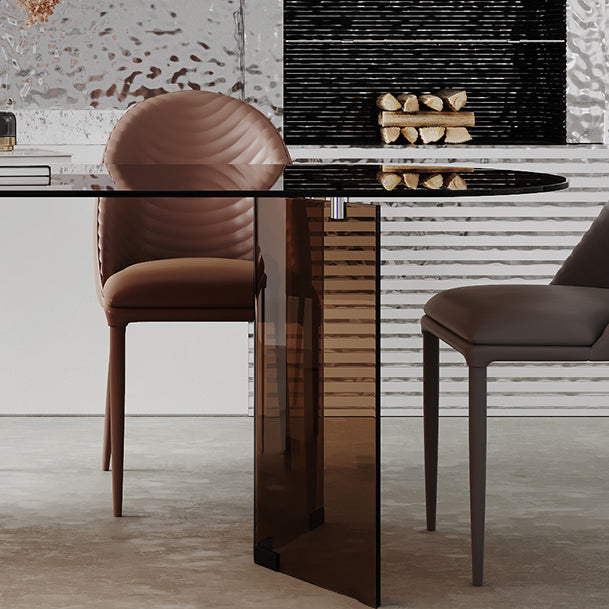 Mesa de comedor de tapa de vidrio moderna mesa de comedor de base de doble pedestal
