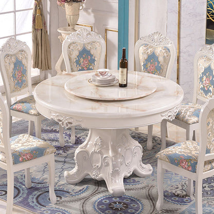 Stone Top Dining Table Round Dining Table with Wood Pedestal Base