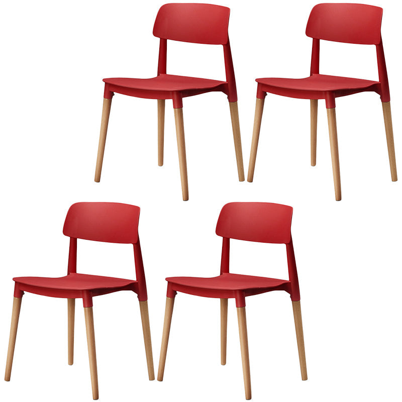 Plastic Dining Chairs Contemporary Open Back Dining Side Furniture in Matte Finish Red 4 Piece Set Clearhalo 'Dining Chairs' 'Dining Tables & Seating' 'dining_chair' 'furn' 'furn_dining_chair' 'Furniture' 'Kitchen & Dining Furniture' 5292307