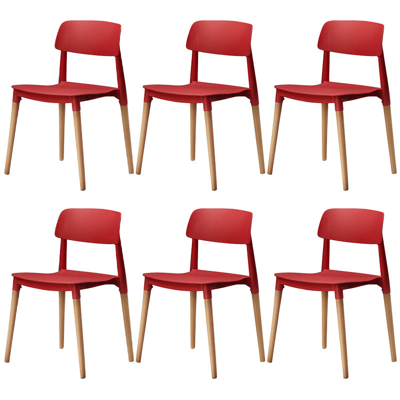 Plastic Dining Chairs Contemporary Open Back Dining Side Furniture in Matte Finish Red 6 Piece Set Clearhalo 'Dining Chairs' 'Dining Tables & Seating' 'dining_chair' 'furn' 'furn_dining_chair' 'Furniture' 'Kitchen & Dining Furniture' 5292308
