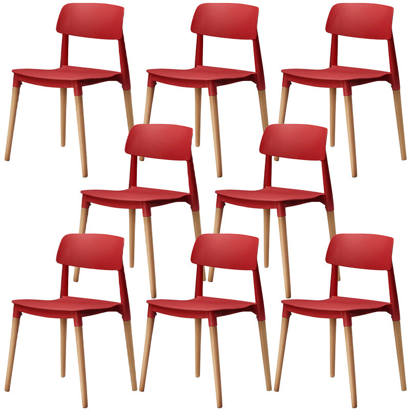 Plastic Dining Chairs Contemporary Open Back Dining Side Furniture in Matte Finish Red 8 Piece Set Clearhalo 'Dining Chairs' 'Dining Tables & Seating' 'dining_chair' 'furn' 'furn_dining_chair' 'Furniture' 'Kitchen & Dining Furniture' 5292309