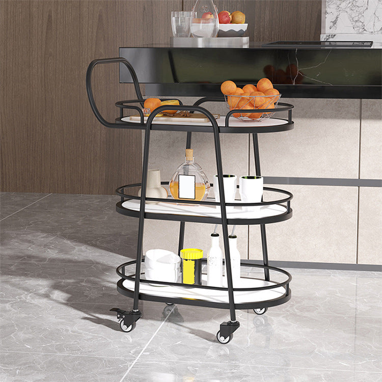 Modern Prep Table Metal Rolling Oval Prep Table for Dining Room, 33.46"H