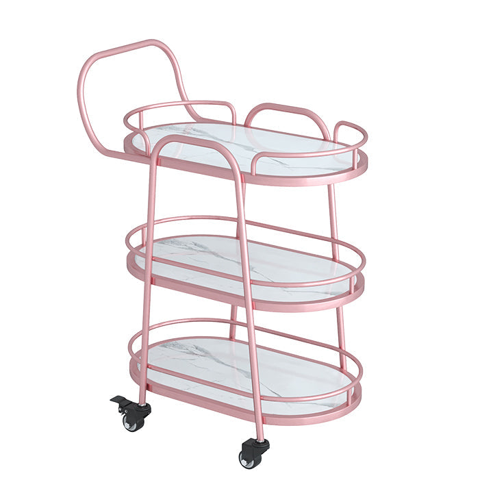 Modern Prep Table Metal Rolling Oval Prep Table for Dining Room, 33.46"H