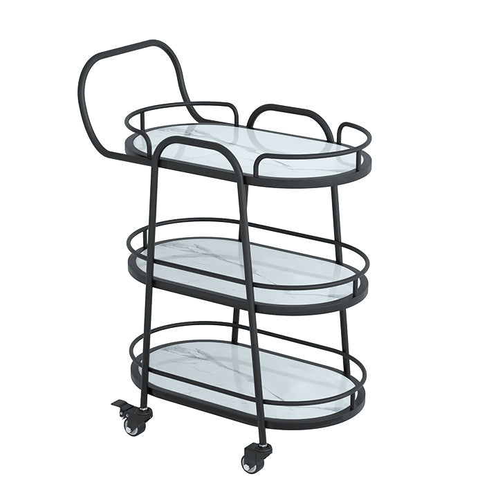 Modern Prep Table Metal Rolling Oval Prep Table for Dining Room, 33.46"H