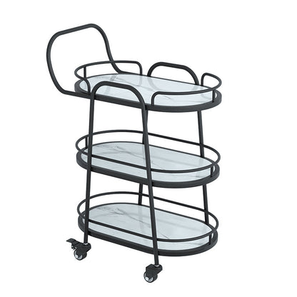 Modern Prep Table Metal Rolling Oval Prep Table for Dining Room, 33.46"H