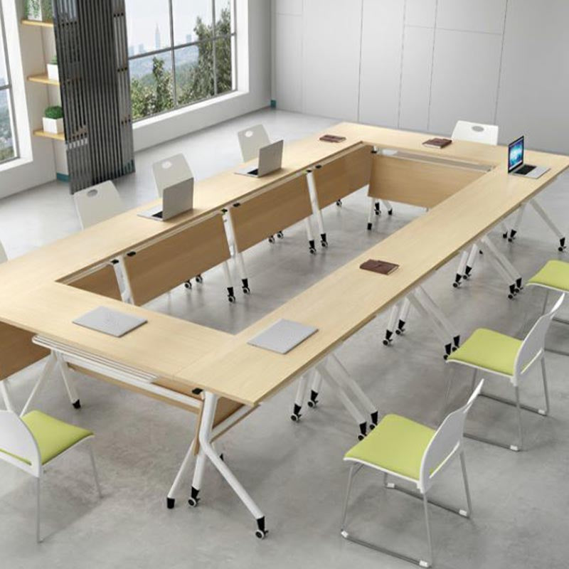 Scrivania rettangolare di scrittura top in legno fabbricato naturale con ruote a tracota