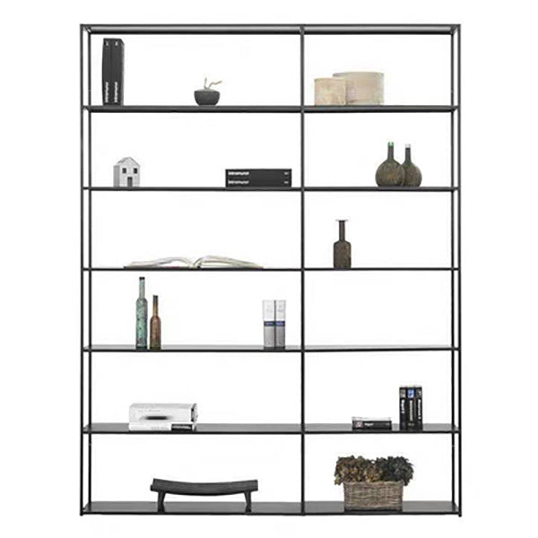 Contemporary Bookcase Metal Open Back Bookshelf for Home Office 63"L x 11.8"W x 70.9"H Black Clearhalo 'Bookcases' 'furn' 'furn_bookcases' 'Furniture' 'Office Furniture' 5297979