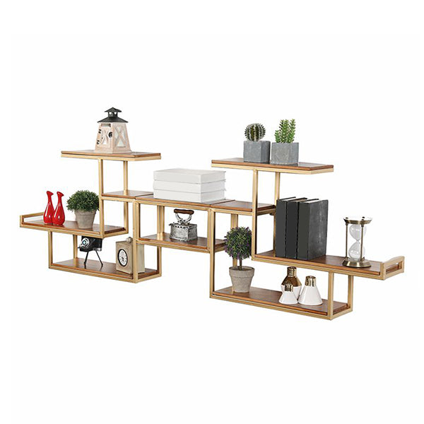 Industrial Floating Shelf Bookcase Metal and Wooden Bookshelf 74.8"L x 7.1"W x 22.4"H Gold Clearhalo 'Bookcases' 'furn' 'furn_bookcases' 'Furniture' 'Office Furniture' 5298279