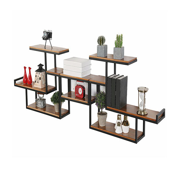 Industrial Floating Shelf Bookcase Metal and Wooden Bookshelf 62.2"L x 7.1"W x 22.4"H Black Clearhalo 'Bookcases' 'furn' 'furn_bookcases' 'Furniture' 'Office Furniture' 5298282