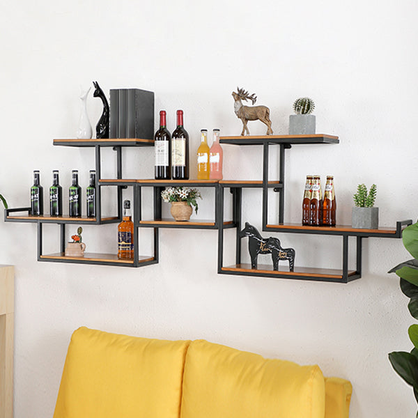Industrial Floating Shelf Bookcase Metal and Wooden Bookshelf Clearhalo 'Bookcases' 'furn' 'furn_bookcases' 'Furniture' 'Office Furniture' 5298283
