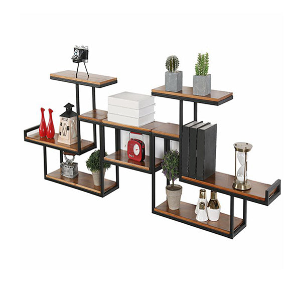 Industrial Floating Shelf Bookcase Metal and Wooden Bookshelf 47.2"L x 7.1"W x 18.9"H Black Clearhalo 'Bookcases' 'furn' 'furn_bookcases' 'Furniture' 'Office Furniture' 5298284