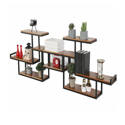 Industrial Floating Shelf Bookcase Metal and Wooden Bookshelf 47.2"L x 7.1"W x 18.9"H Black Clearhalo 'Bookcases' 'furn' 'furn_bookcases' 'Furniture' 'Office Furniture' 5298284