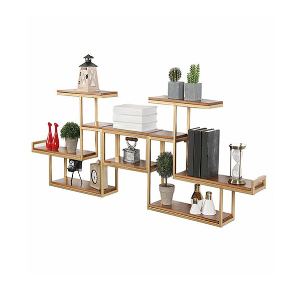 Industrial Floating Shelf Bookcase Metal and Wooden Bookshelf 62.2"L x 7.1"W x 22.4"H Gold Clearhalo 'Bookcases' 'furn' 'furn_bookcases' 'Furniture' 'Office Furniture' 5298286