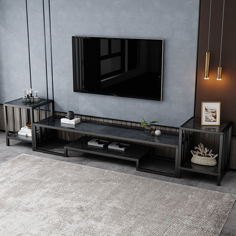 Glass TV Stand for TVs up to 18" H , Glam Open Storage TV Stand - Black / Gold Clearhalo 'furn' 'furn_tv_stands_entertainment_centers' 'Furniture' 'Living Room Furniture' 'TV Stands & Entertainment Centers' 'TV Stands & Media Storage Furniture' 'tv_stands_entertainment_centers' 5298447