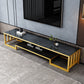 Glass TV Stand for TVs up to 18" H , Glam Open Storage TV Stand - Black / Gold Gold-Black Clearhalo 'furn' 'furn_tv_stands_entertainment_centers' 'Furniture' 'Living Room Furniture' 'TV Stands & Entertainment Centers' 'TV Stands & Media Storage Furniture' 'tv_stands_entertainment_centers' 5298448