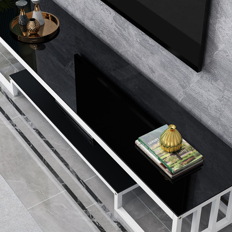 Glass TV Stand for TVs up to 18" H , Glam Open Storage TV Stand - Black / Gold Clearhalo 'furn' 'furn_tv_stands_entertainment_centers' 'Furniture' 'Living Room Furniture' 'TV Stands & Entertainment Centers' 'TV Stands & Media Storage Furniture' 'tv_stands_entertainment_centers' 5298452