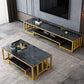 Glass TV Stand for TVs up to 18" H , Glam Open Storage TV Stand - Black / Gold Clearhalo 'furn' 'furn_tv_stands_entertainment_centers' 'Furniture' 'Living Room Furniture' 'TV Stands & Entertainment Centers' 'TV Stands & Media Storage Furniture' 'tv_stands_entertainment_centers' 5298455