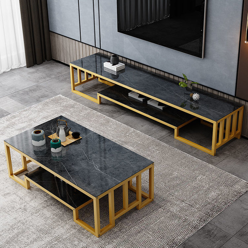 Glass TV Stand for TVs up to 18" H , Glam Open Storage TV Stand - Black / Gold Clearhalo 'furn' 'furn_tv_stands_entertainment_centers' 'Furniture' 'Living Room Furniture' 'TV Stands & Entertainment Centers' 'TV Stands & Media Storage Furniture' 'tv_stands_entertainment_centers' 5298455