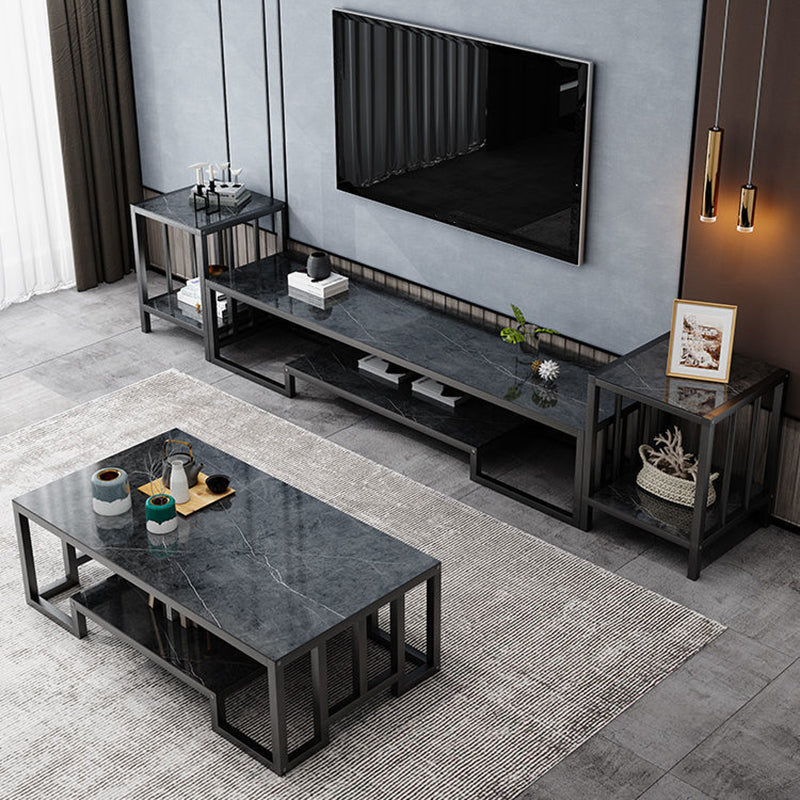 Glass TV Stand for TVs up to 18" H , Glam Open Storage TV Stand - Black / Gold Clearhalo 'furn' 'furn_tv_stands_entertainment_centers' 'Furniture' 'Living Room Furniture' 'TV Stands & Entertainment Centers' 'TV Stands & Media Storage Furniture' 'tv_stands_entertainment_centers' 5298456