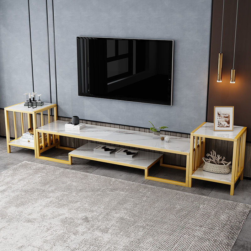 Glass TV Stand for TVs up to 18" H , Glam Open Storage TV Stand - Black / Gold Clearhalo 'furn' 'furn_tv_stands_entertainment_centers' 'Furniture' 'Living Room Furniture' 'TV Stands & Entertainment Centers' 'TV Stands & Media Storage Furniture' 'tv_stands_entertainment_centers' 5298458