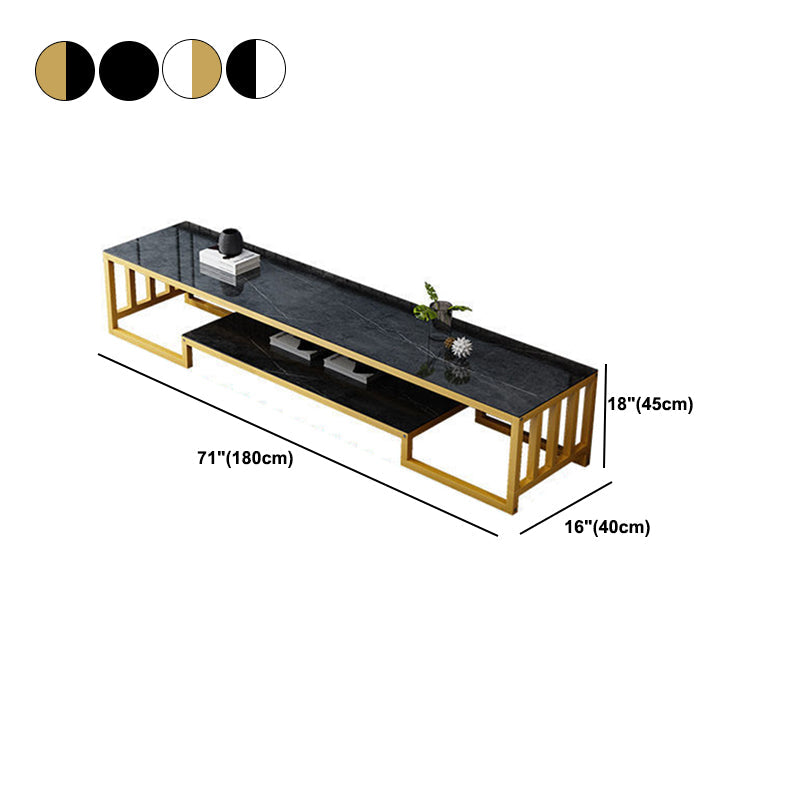 Glass TV Stand for TVs up to 18" H , Glam Open Storage TV Stand - Black / Gold Clearhalo 'furn' 'furn_tv_stands_entertainment_centers' 'Furniture' 'Living Room Furniture' 'TV Stands & Entertainment Centers' 'TV Stands & Media Storage Furniture' 'tv_stands_entertainment_centers' 5298460