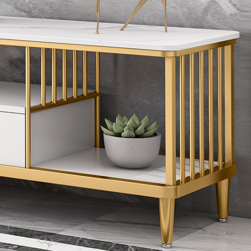Glam Style TV Stand Stone Open Storage TV Console with 2 Drawers