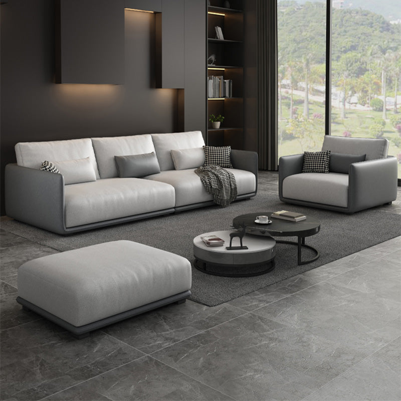 Modern Cream Faux Leather Straight Arm Sofa/Sectionals with water proof for Living Room