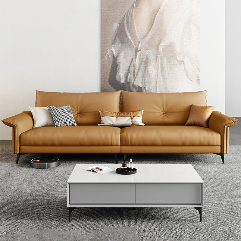 Contemporary Dark Brown Cushions Standard Pillow Top Arm Settee 134"L x 36"W x 35"H Clearhalo 'furn' 'furn_sofas' 'Furniture' 'Living Room Furniture' 'Sofa' 'sofas' 5301492