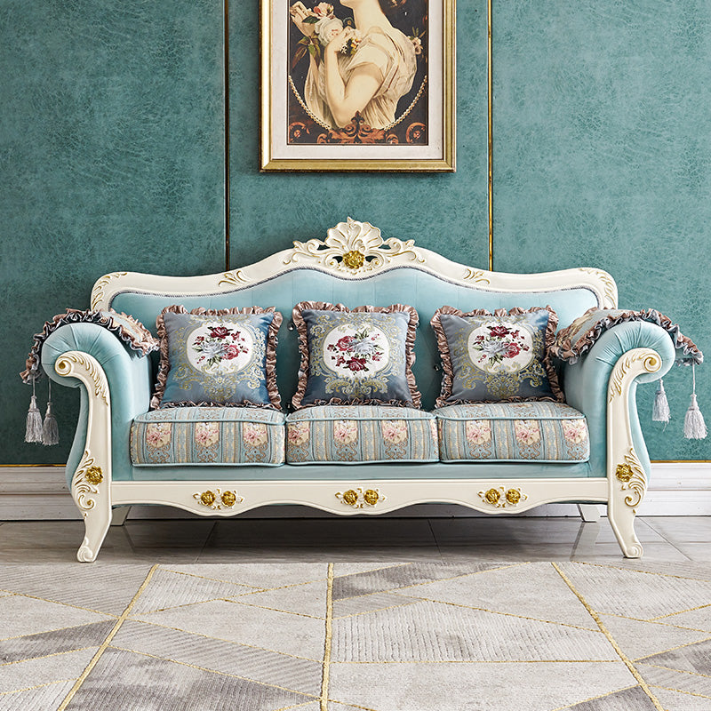 Traditional Rolled Arm White/black Frame Velvet Settee Couch for Three People