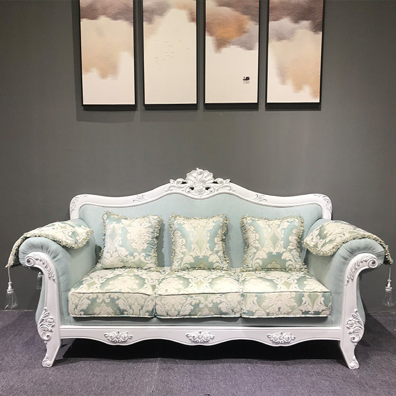 Traditional Rolled Arm White/black Frame Velvet Settee Couch for Three People