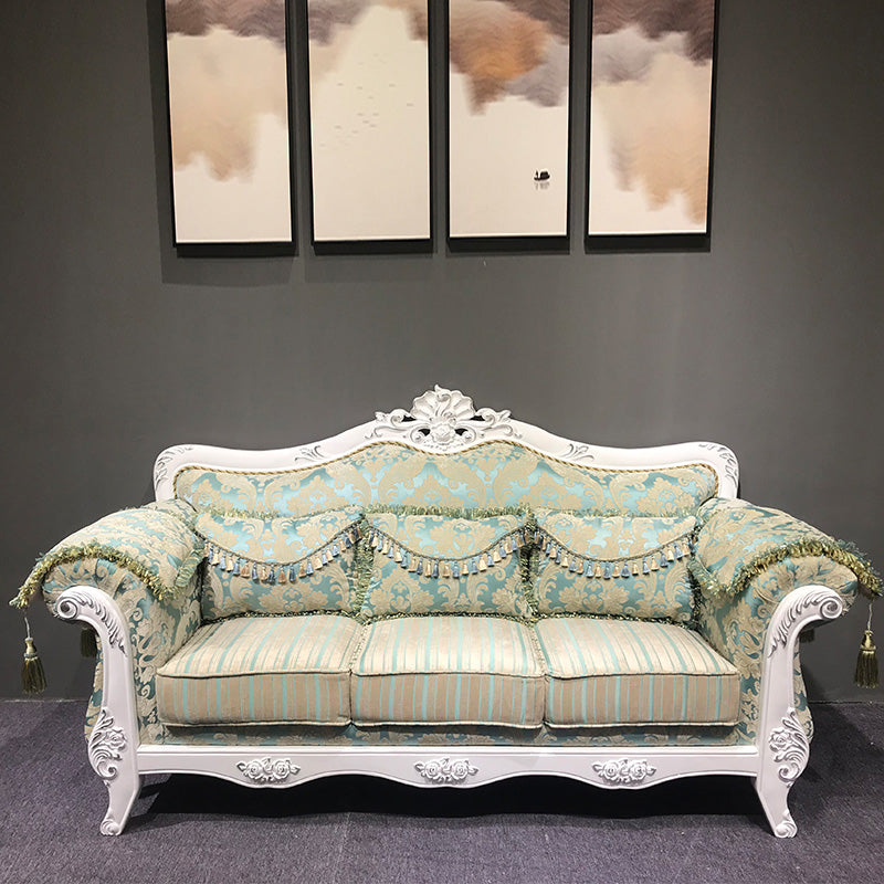 Traditional Rolled Arm White/black Frame Velvet Settee Couch for Three People