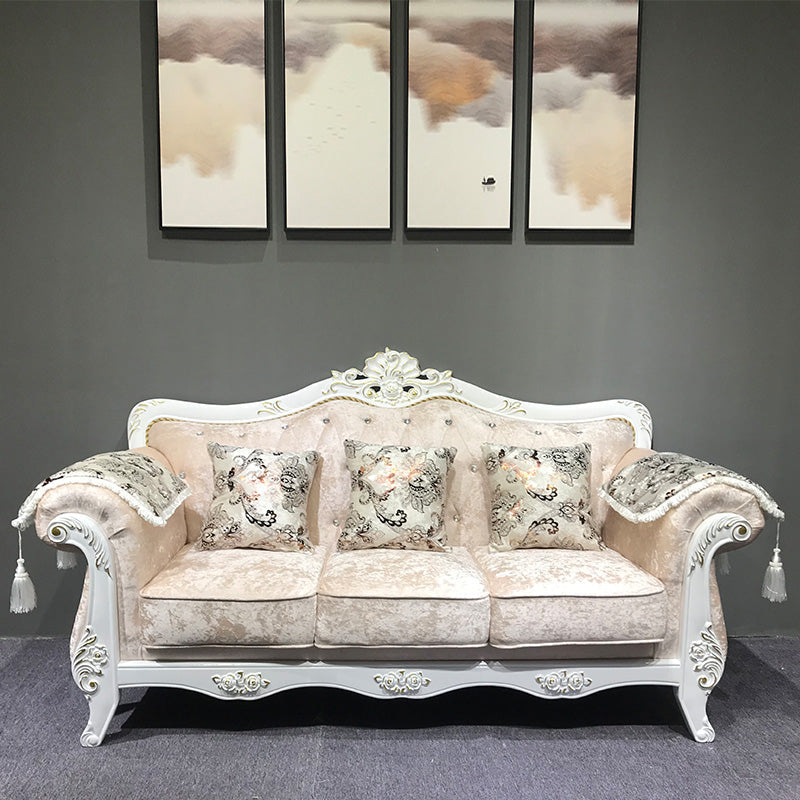 Traditional Rolled Arm White/black Frame Velvet Settee Couch for Three People
